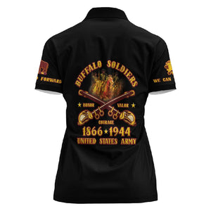 Honor Buffalo Soldiers Women Polo Shirt African American Cavalry Black Version - African Pride