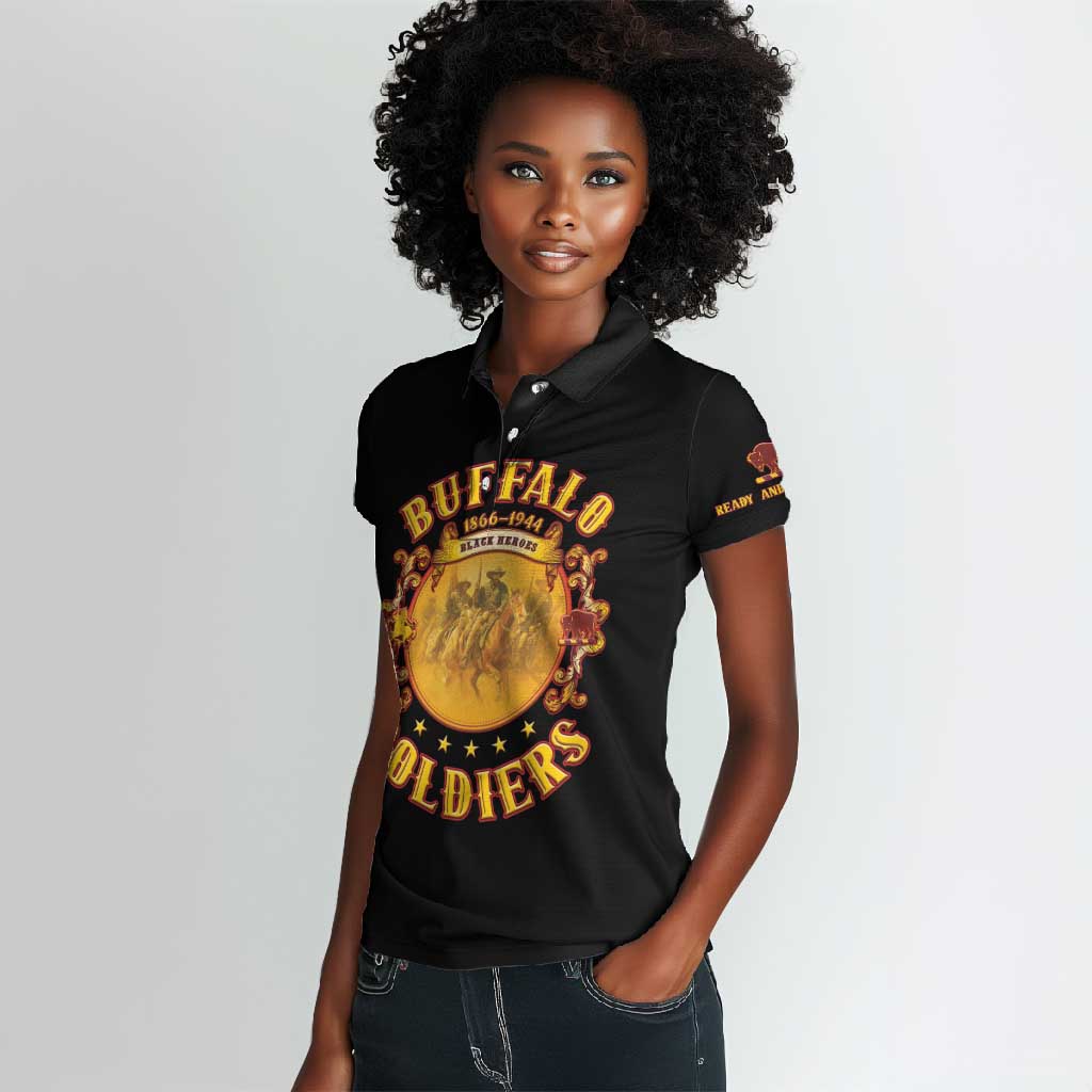 Honor Buffalo Soldiers Women Polo Shirt African American Cavalry Black Version - African Pride