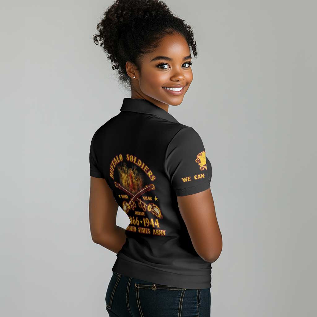 Honor Buffalo Soldiers Women Polo Shirt African American Cavalry Black Version - African Pride