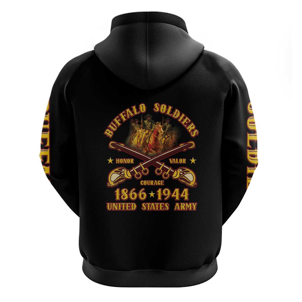 Honor Buffalo Soldiers Zip Hoodie African American Cavalry Black Version - African Pride