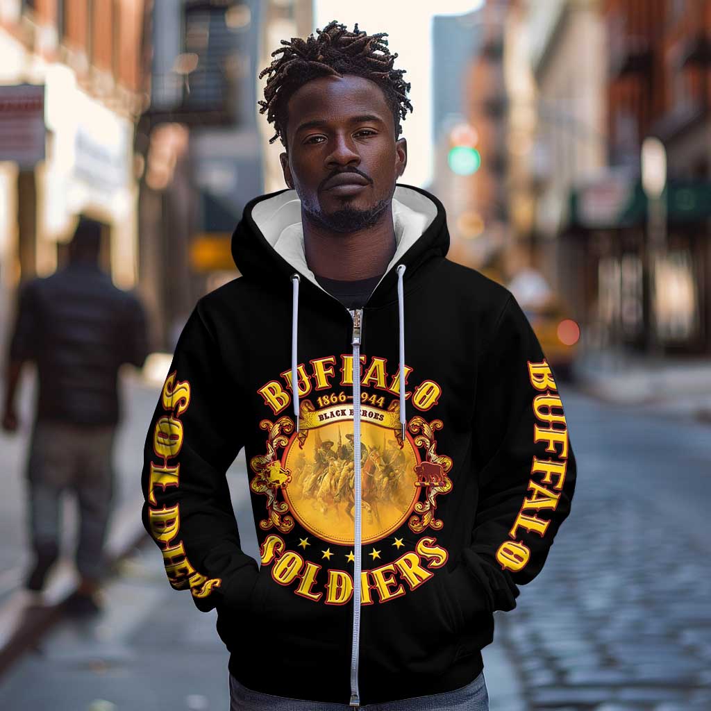 Honor Buffalo Soldiers Zip Hoodie African American Cavalry Black Version - African Pride