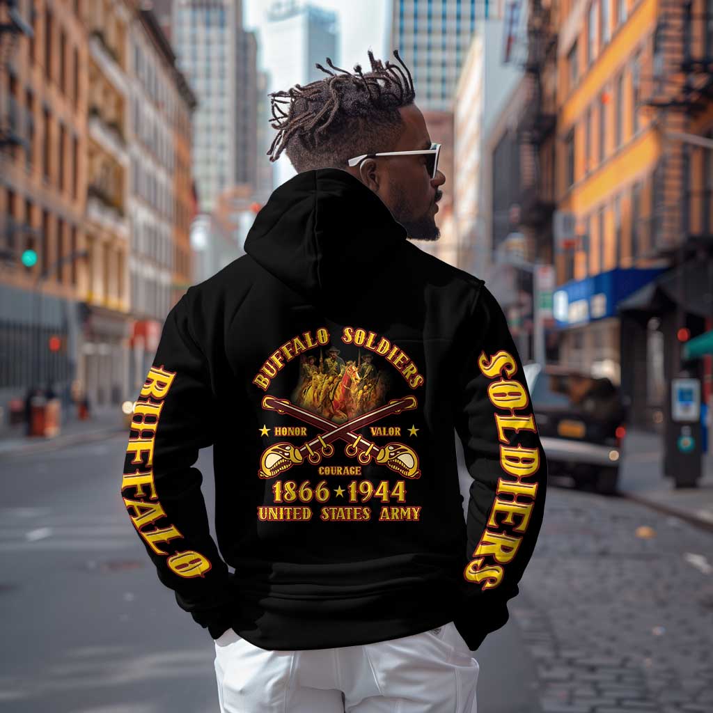 Honor Buffalo Soldiers Zip Hoodie African American Cavalry Black Version - African Pride