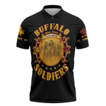 Honor Buffalo Soldiers Zipper Polo Shirt African American Cavalry Black Version