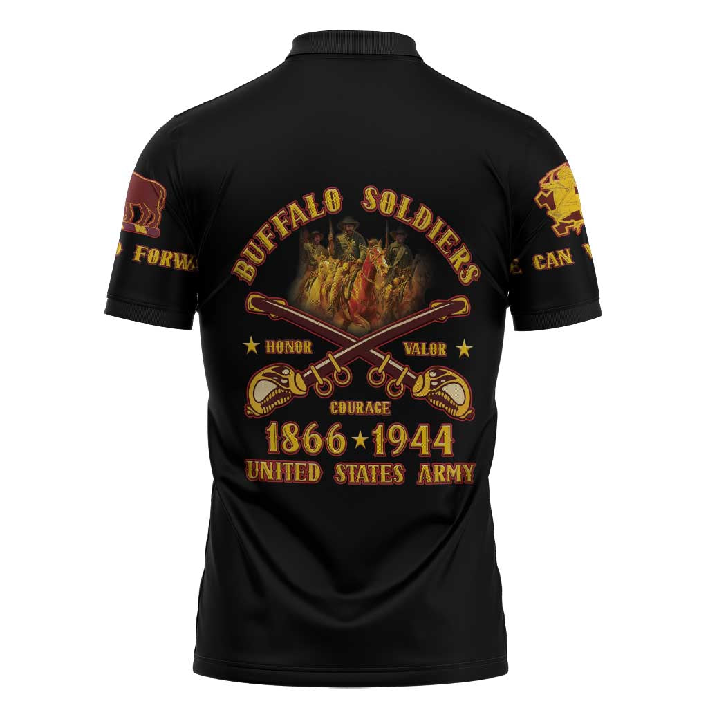 Honor Buffalo Soldiers Zipper Polo Shirt African American Cavalry Black Version