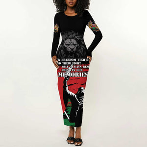 Happy Kenya Mashujaa Day Long Sleeve Bodycon Dress Honour Our Heroes, Heroines LT05