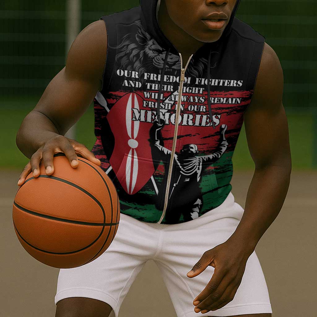 Happy Kenya Mashujaa Day Sleeveless Zip Hoodie Honour Our Heroes, Heroines - African Pride