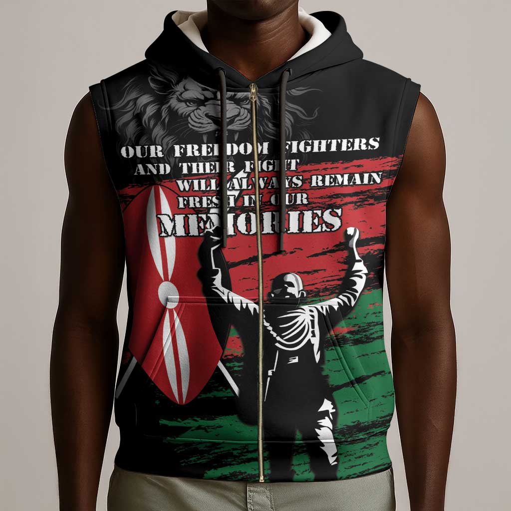 Happy Kenya Mashujaa Day Sleeveless Zip Hoodie Honour Our Heroes, Heroines - African Pride