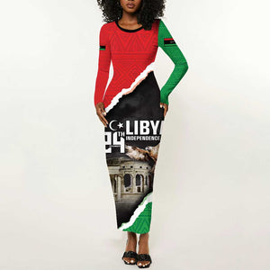 Happy Libya Independence Day Long Sleeve Bodycon Dress Libya In My Heart LT05