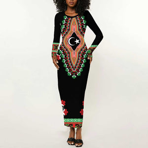 Libya Barbary Lion Long Sleeve Bodycon Dress Dashiki Simple Style LT05