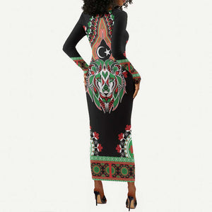 Libya Barbary Lion Long Sleeve Bodycon Dress Dashiki Simple Style LT05