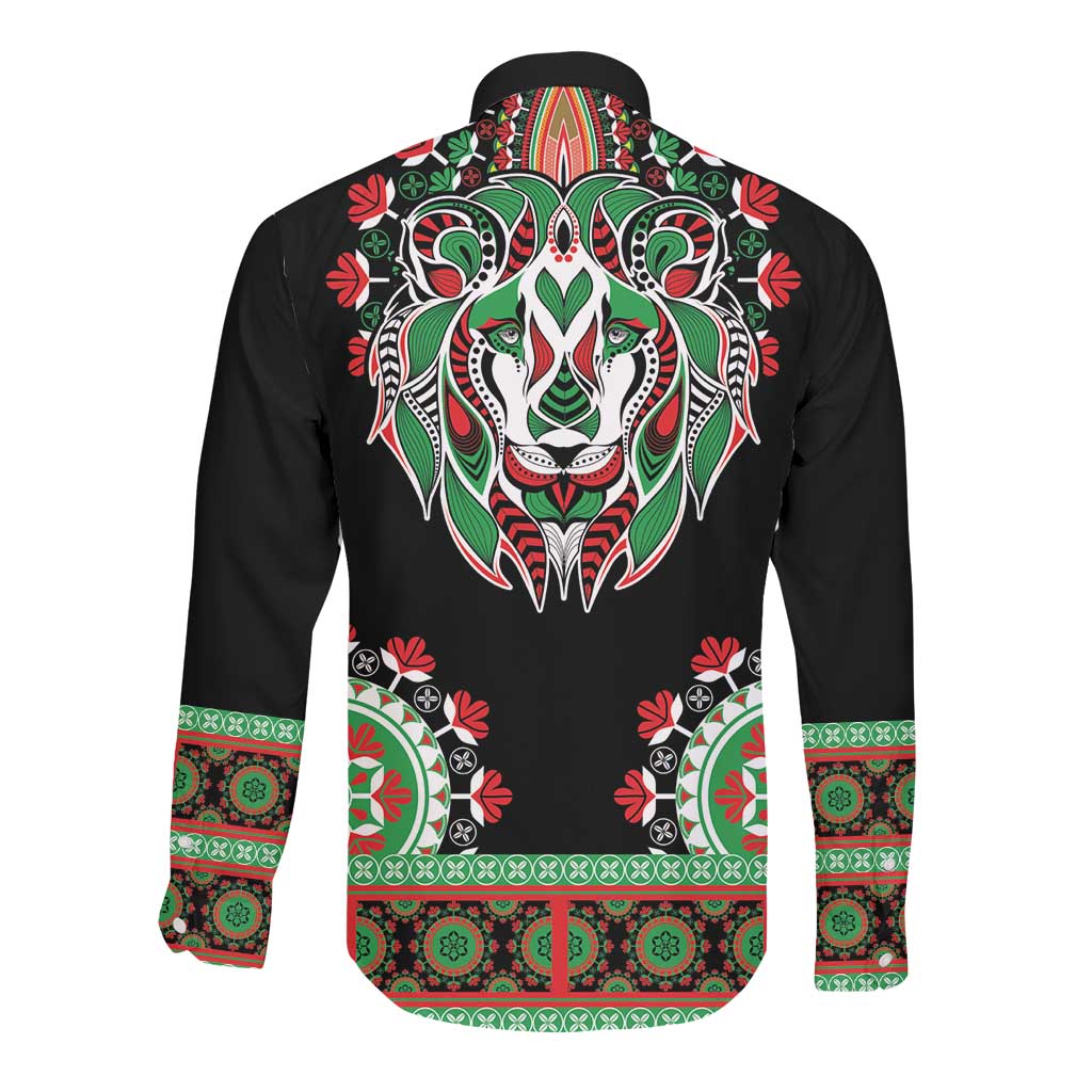 Libya Barbary Lion Long Sleeve Button Shirt Dashiki Simple Style