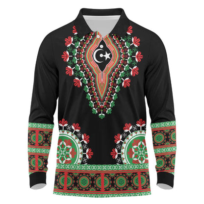 Libya Barbary Lion Long Sleeve Polo Shirt Dashiki Simple Style