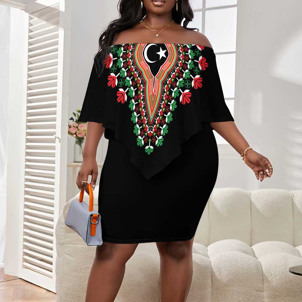 Libya Barbary Lion Off Shoulder Short Dress Dashiki Simple Style