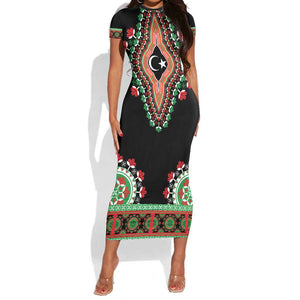 Libya Barbary Lion Short Sleeve Bodycon Dress Dashiki Simple Style LT05
