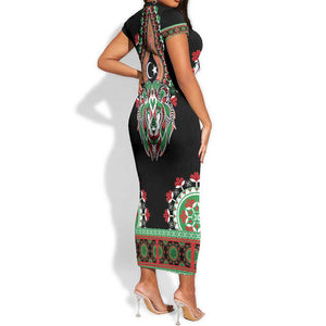 Libya Barbary Lion Short Sleeve Bodycon Dress Dashiki Simple Style LT05