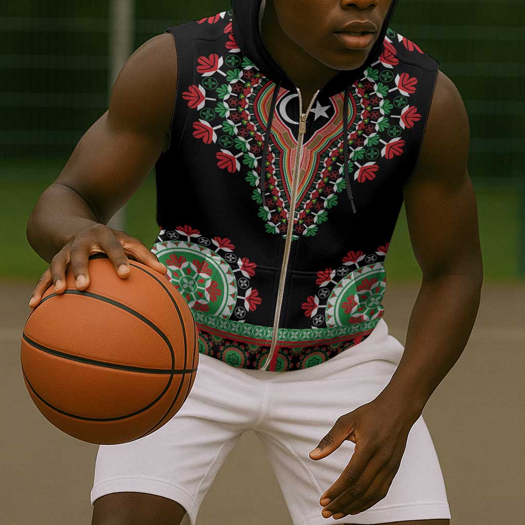 Libya Barbary Lion Sleeveless Zip Hoodie Dashiki Simple Style - African Pride