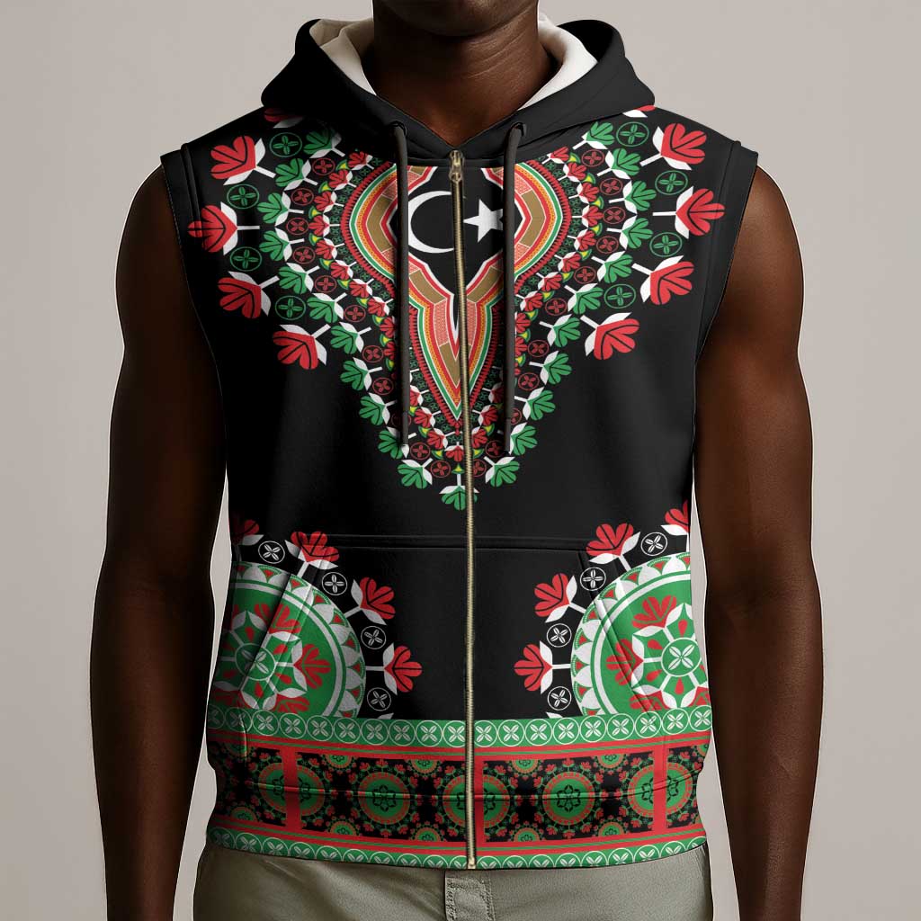 Libya Barbary Lion Sleeveless Zip Hoodie Dashiki Simple Style - African Pride