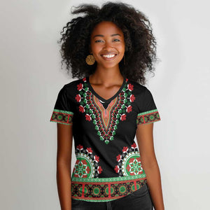 Libya Barbary Lion Women V-Neck T-Shirt Dashiki Simple Style