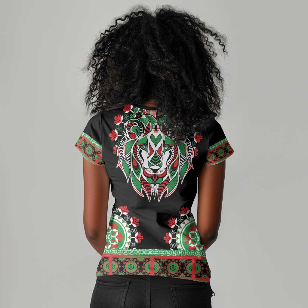 Libya Barbary Lion Women V-Neck T-Shirt Dashiki Simple Style