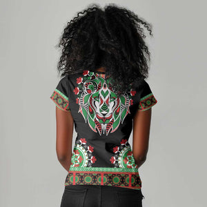 Libya Barbary Lion Women V-Neck T-Shirt Dashiki Simple Style