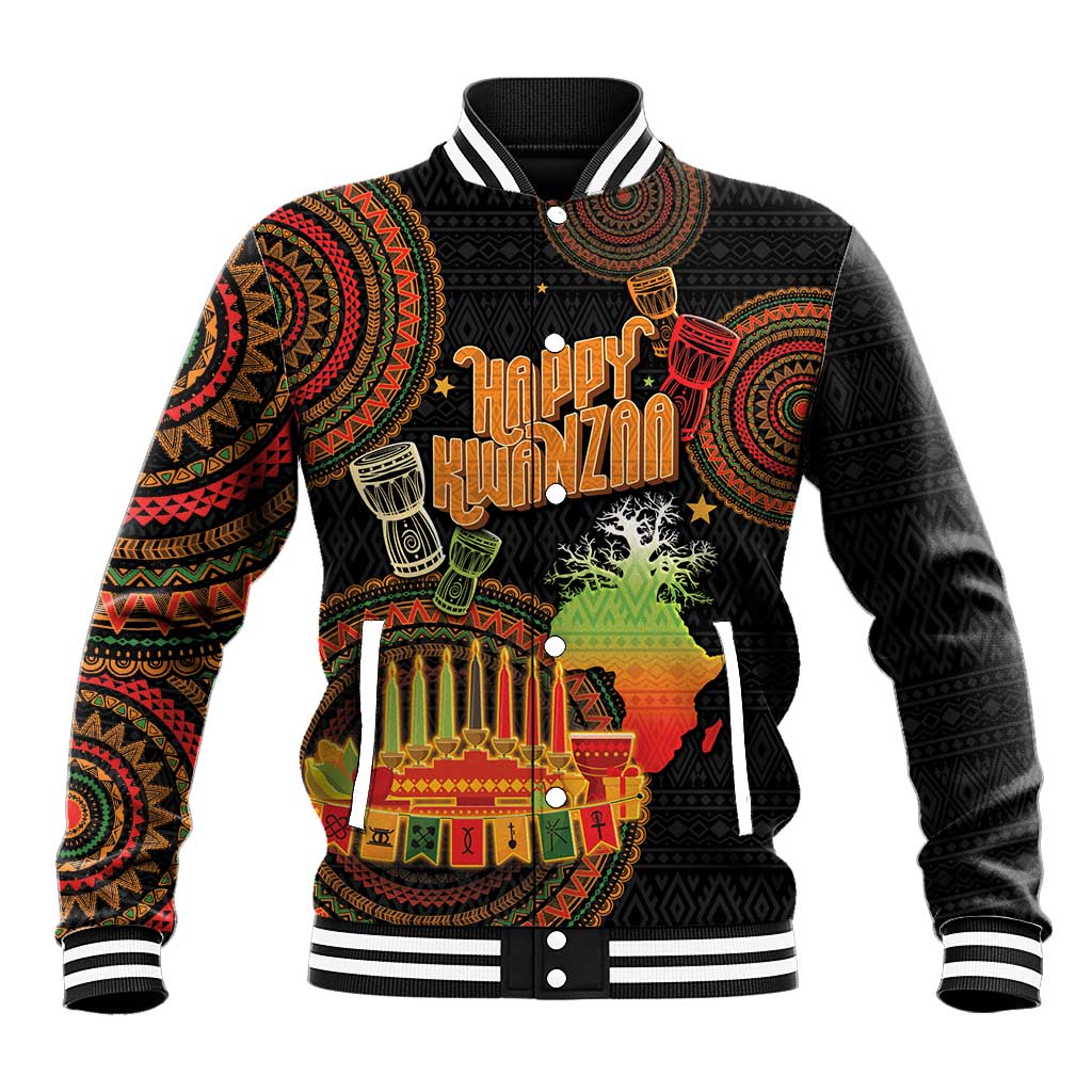 Kwanzaa Kinara Candles Baseball Jacket African Tribal Pattern
