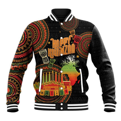 Kwanzaa Kinara Candles Baseball Jacket African Tribal Pattern
