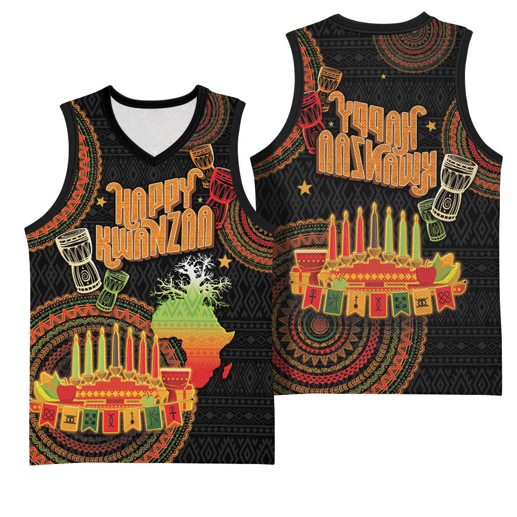 Kwanzaa Kinara Candles Basketball Jersey African Tribal Pattern - African Pride