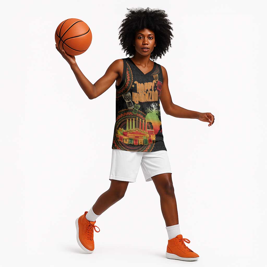 Kwanzaa Kinara Candles Basketball Jersey African Tribal Pattern - African Pride