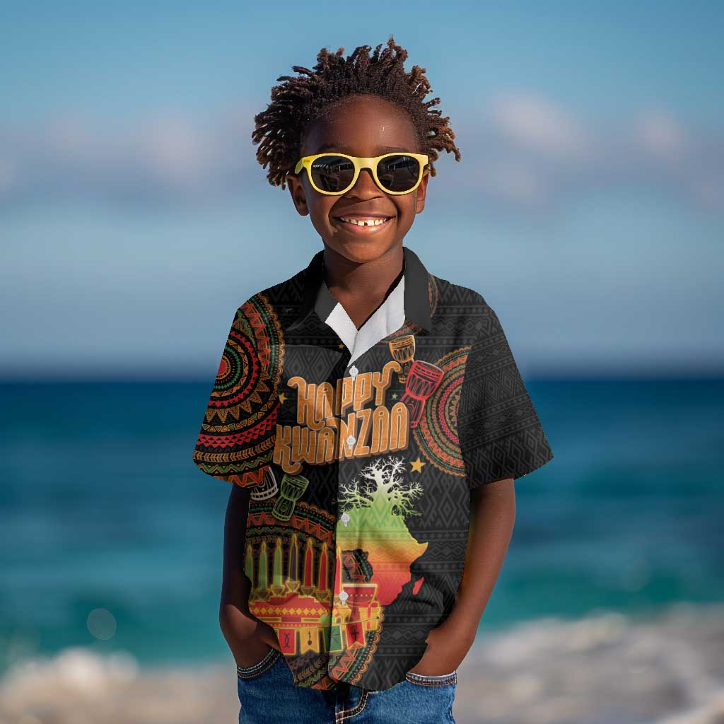 Kwanzaa Kinara Candles Kid Hawaiian Shirt African Tribal Pattern