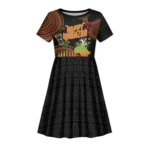 Kwanzaa Kinara Candles Kid Short Sleeve Dress African Tribal Pattern
