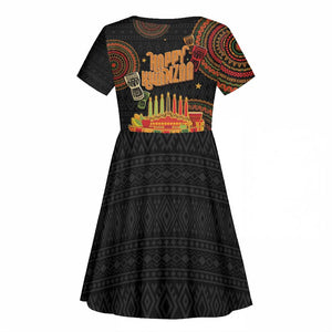 Kwanzaa Kinara Candles Kid Short Sleeve Dress African Tribal Pattern