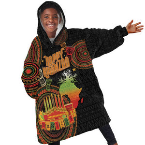Kwanzaa Kinara Candles Kid Wearable Blanket Hoodie African Tribal Pattern