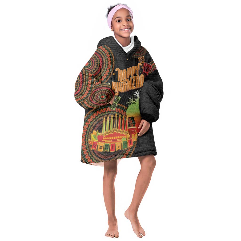 Kwanzaa Kinara Candles Kid Wearable Blanket Hoodie African Tribal Pattern