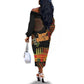 Kwanzaa Kinara Candles Off The Shoulder Long Sleeve Dress African Tribal Pattern
