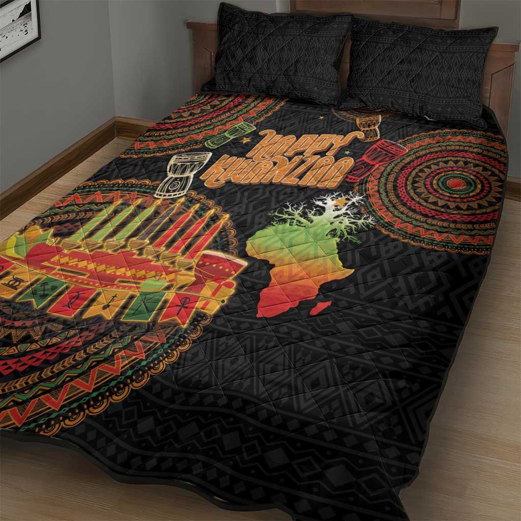 Kwanzaa Kinara Candles Quilt Bed Set African Tribal Pattern