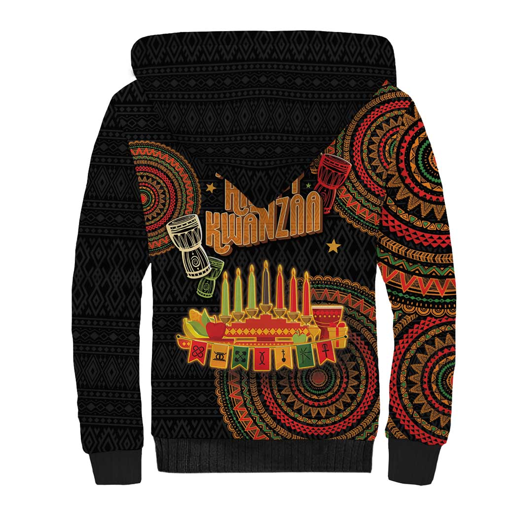 Kwanzaa Kinara Candles Sherpa Hoodie African Tribal Pattern