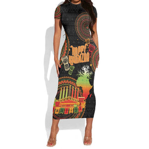 Kwanzaa Kinara Candles Short Sleeve Bodycon Dress African Tribal Pattern LT05