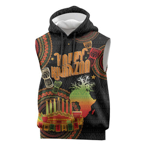 Kwanzaa Kinara Candles Sleeveless Hoodie African Tribal Pattern - African Pride