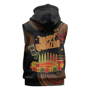 Kwanzaa Kinara Candles Sleeveless Zip Hoodie African Tribal Pattern - African Pride