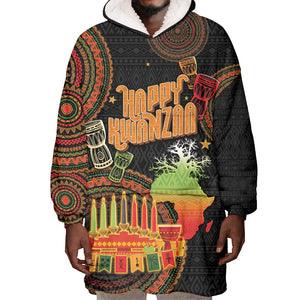 Kwanzaa Kinara Candles Wearable Blanket Hoodie African Tribal Pattern