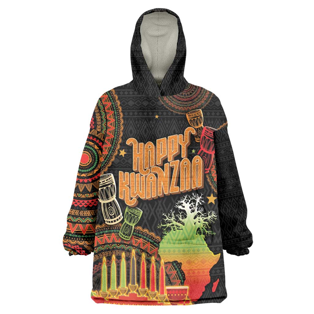 Kwanzaa Kinara Candles Wearable Blanket Hoodie African Tribal Pattern