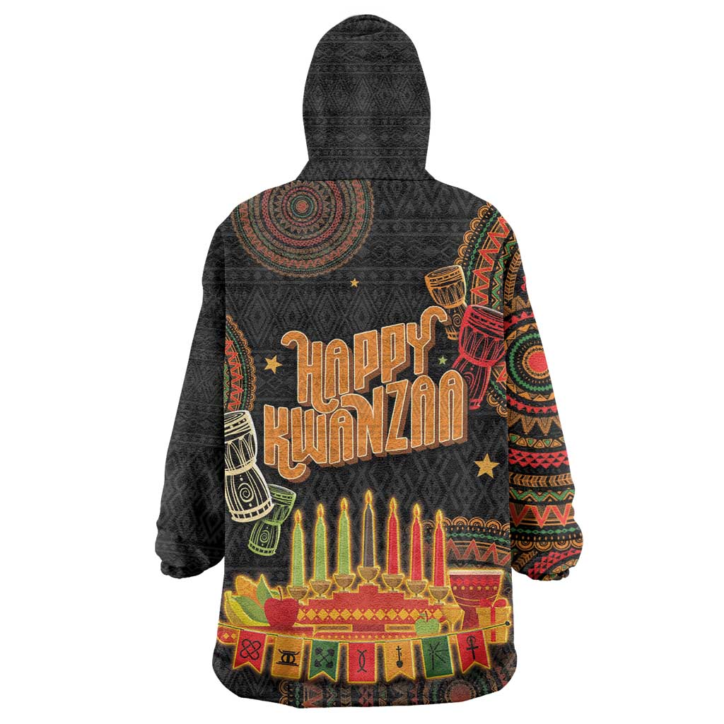 Kwanzaa Kinara Candles Wearable Blanket Hoodie African Tribal Pattern