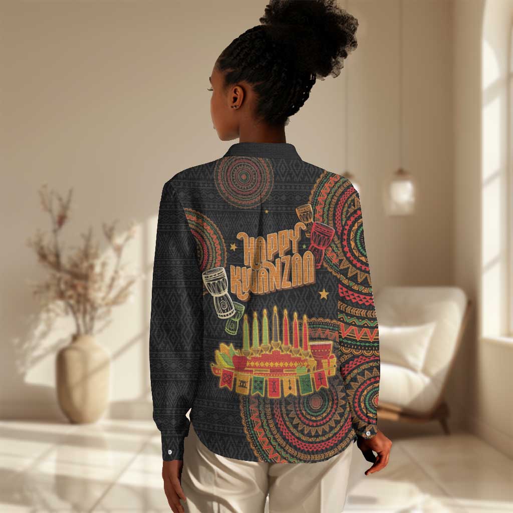 Kwanzaa Kinara Candles Women Casual Shirt African Tribal Pattern LT05