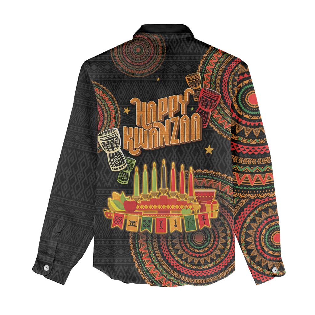 Kwanzaa Kinara Candles Women Casual Shirt African Tribal Pattern LT05