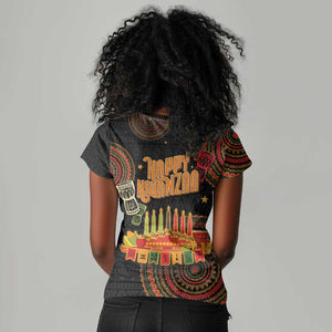 Kwanzaa Kinara Candles Women V-Neck T-Shirt African Tribal Pattern