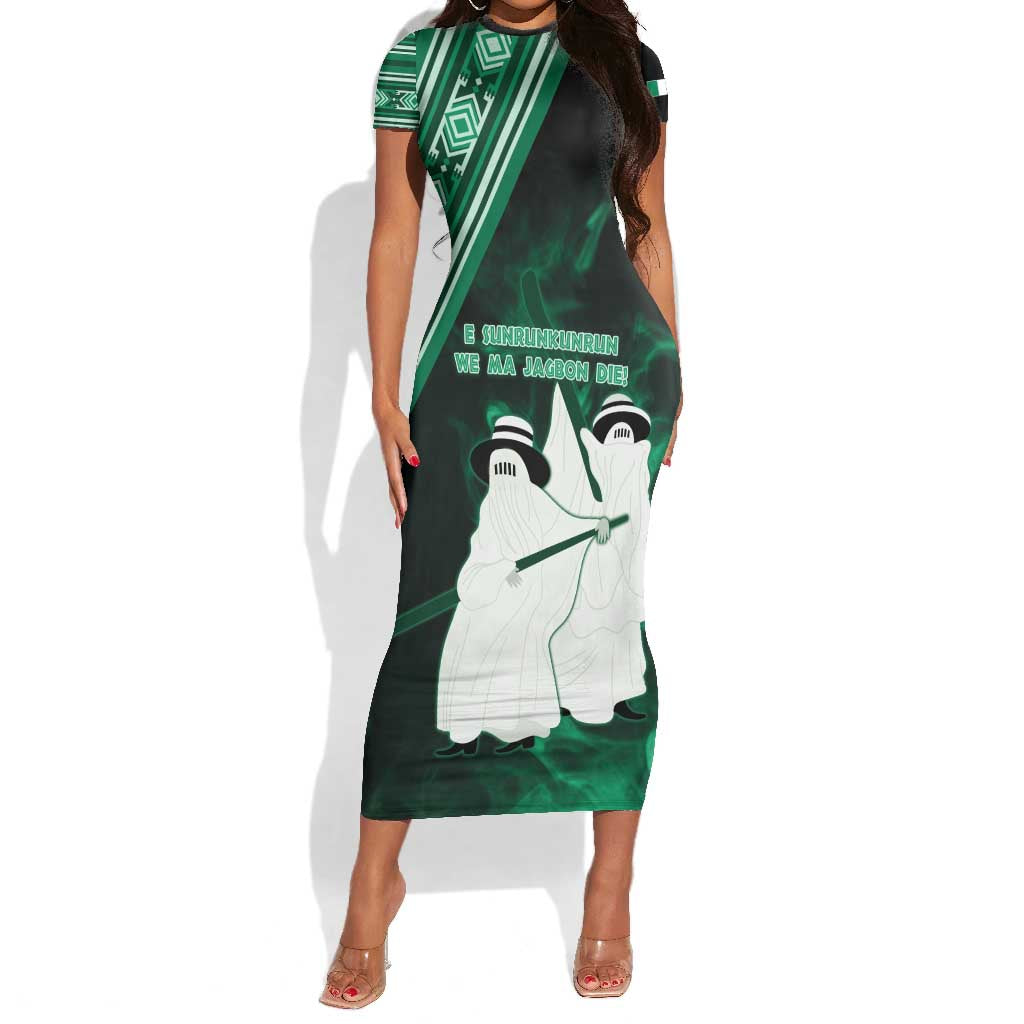 Nigeria Yoruba Festival Short Sleeve Bodycon Dress Eko Spirit Eyo Masquerade LT05