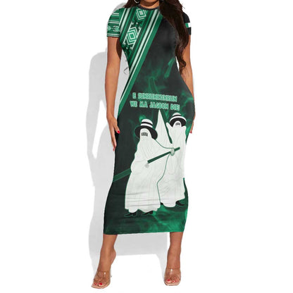 Nigeria Yoruba Festival Short Sleeve Bodycon Dress Eko Spirit Eyo Masquerade LT05