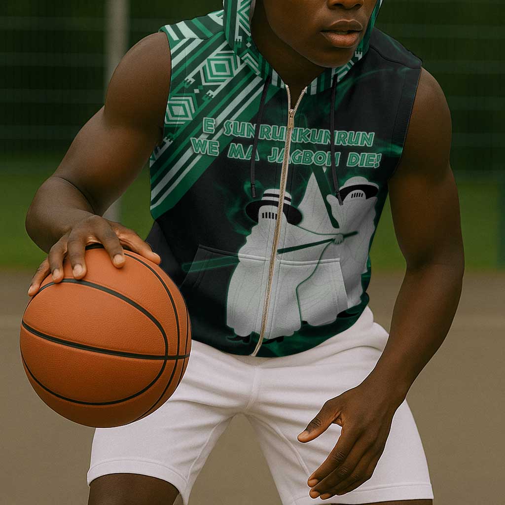 Nigeria Yoruba Festival Sleeveless Zip Hoodie Eko Spirit Eyo Masquerade - African Pride