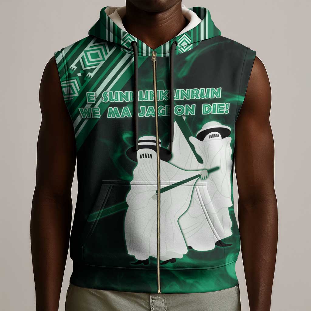 Nigeria Yoruba Festival Sleeveless Zip Hoodie Eko Spirit Eyo Masquerade - African Pride
