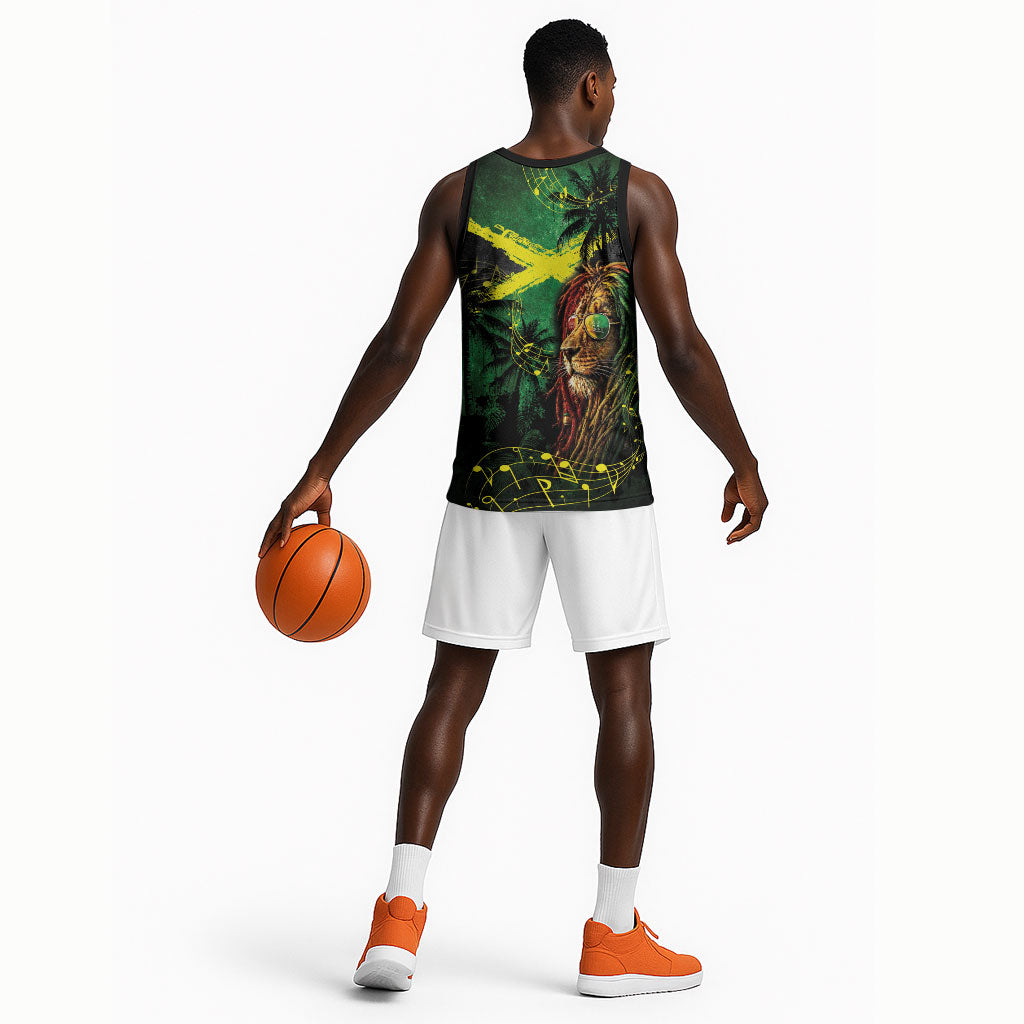 One Love Jamaica Basketball Jersey Rastafarian Lion Reggae Grunge Style